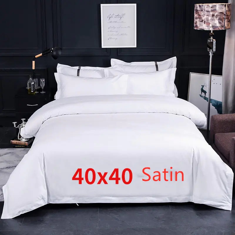 Luxury Hotel Bedding Set - 60s Cotton, White Satin