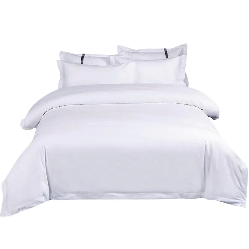 Luxury Hotel Bedding Set - 60s Cotton, White Satin