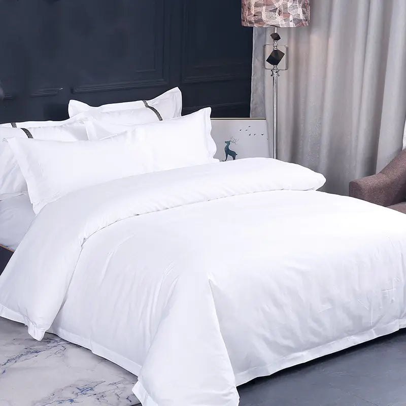 Luxury Hotel Bedding Set - 60s Cotton, White Satin