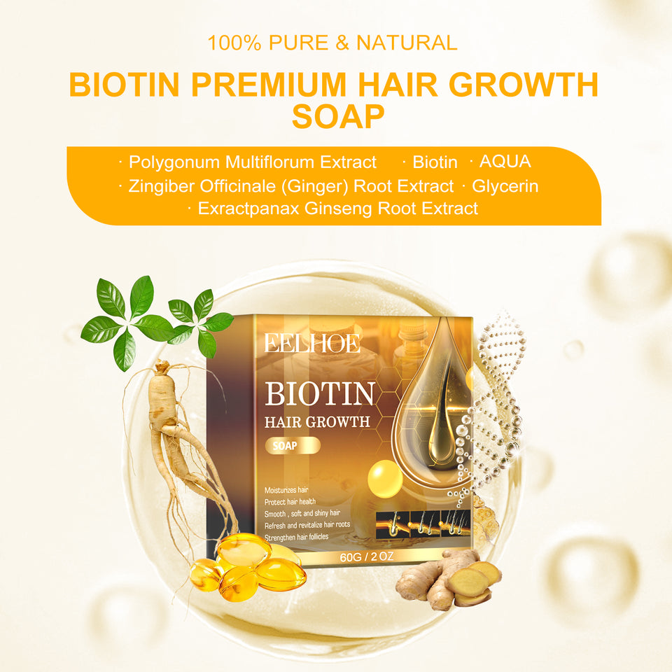 EELHOE Biotin Premium Haarwuchsseife, starke und feuchtigkeitsspendende Haarwurzel zur Reduzierung von Trockenheit, glatte, schöne, saubere Haarseife