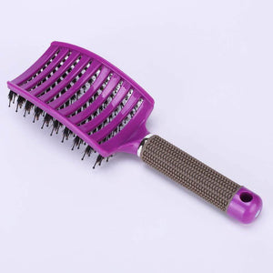 Boar Bristle Hair Brush Set – Curved and Vented Detangling Hair Brush (Purple) - Theresa omotese
