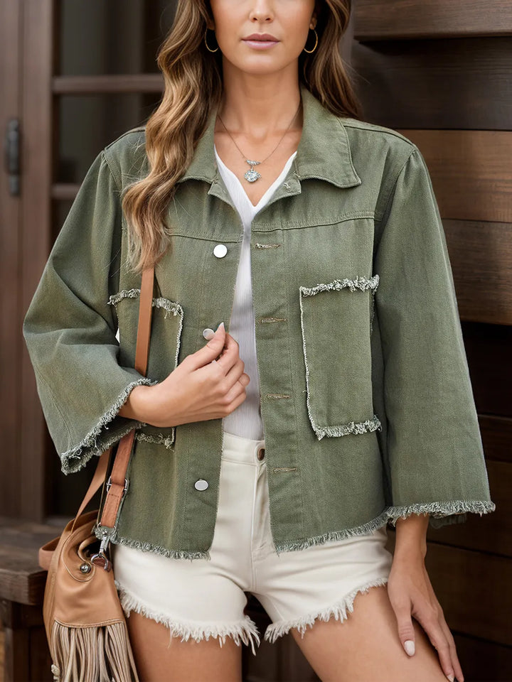 Jeansjacke mit Knopfleiste und ungesäumtem Saum