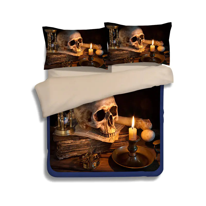 4-teiliges Bettwäscheset mit 3D-Totenkopf-Design